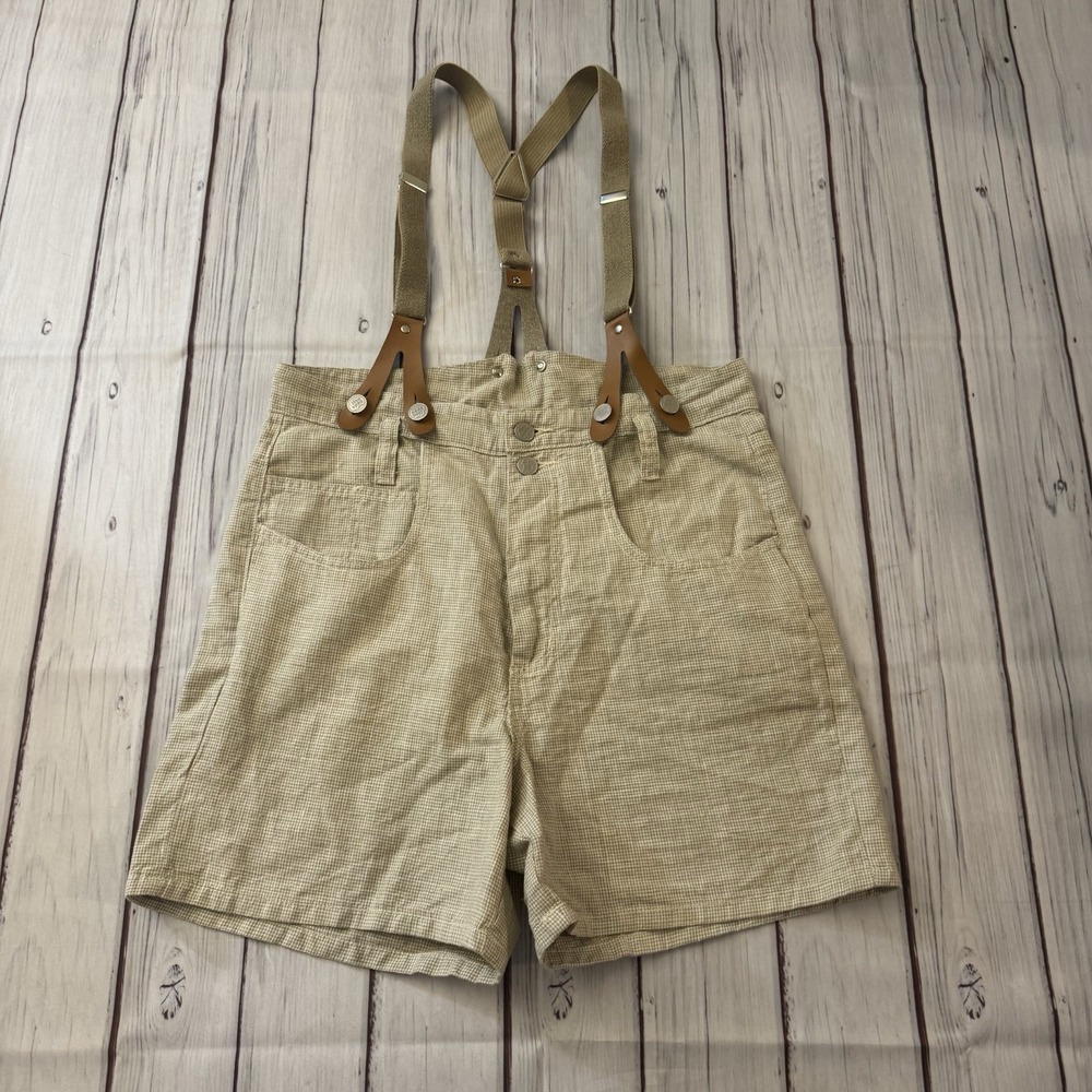 Vintage Nada Nuff Tan Houndstooth Shorts w/ Suspenders Men's M‎ Made USA